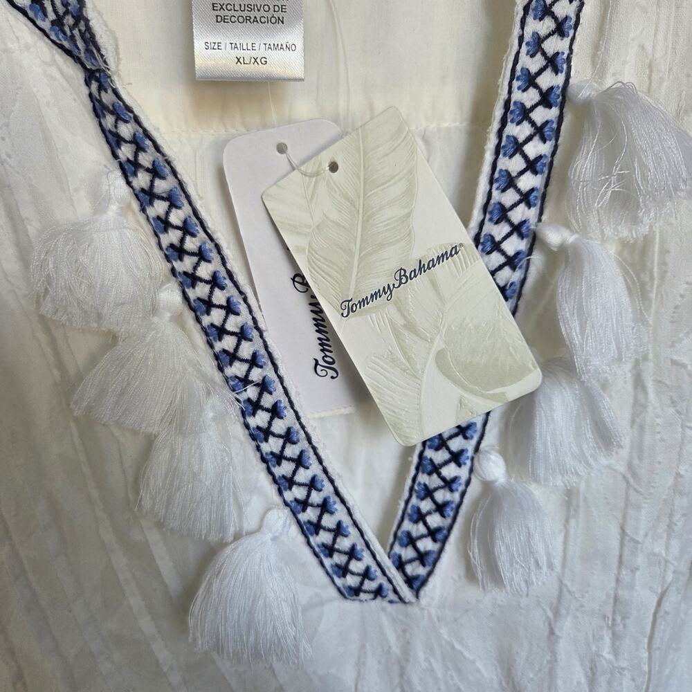 NWT Tommy Bahama XL White Cotton Clip Embroidered Tier Dress Tassel Boho - Picture 5 of 10
